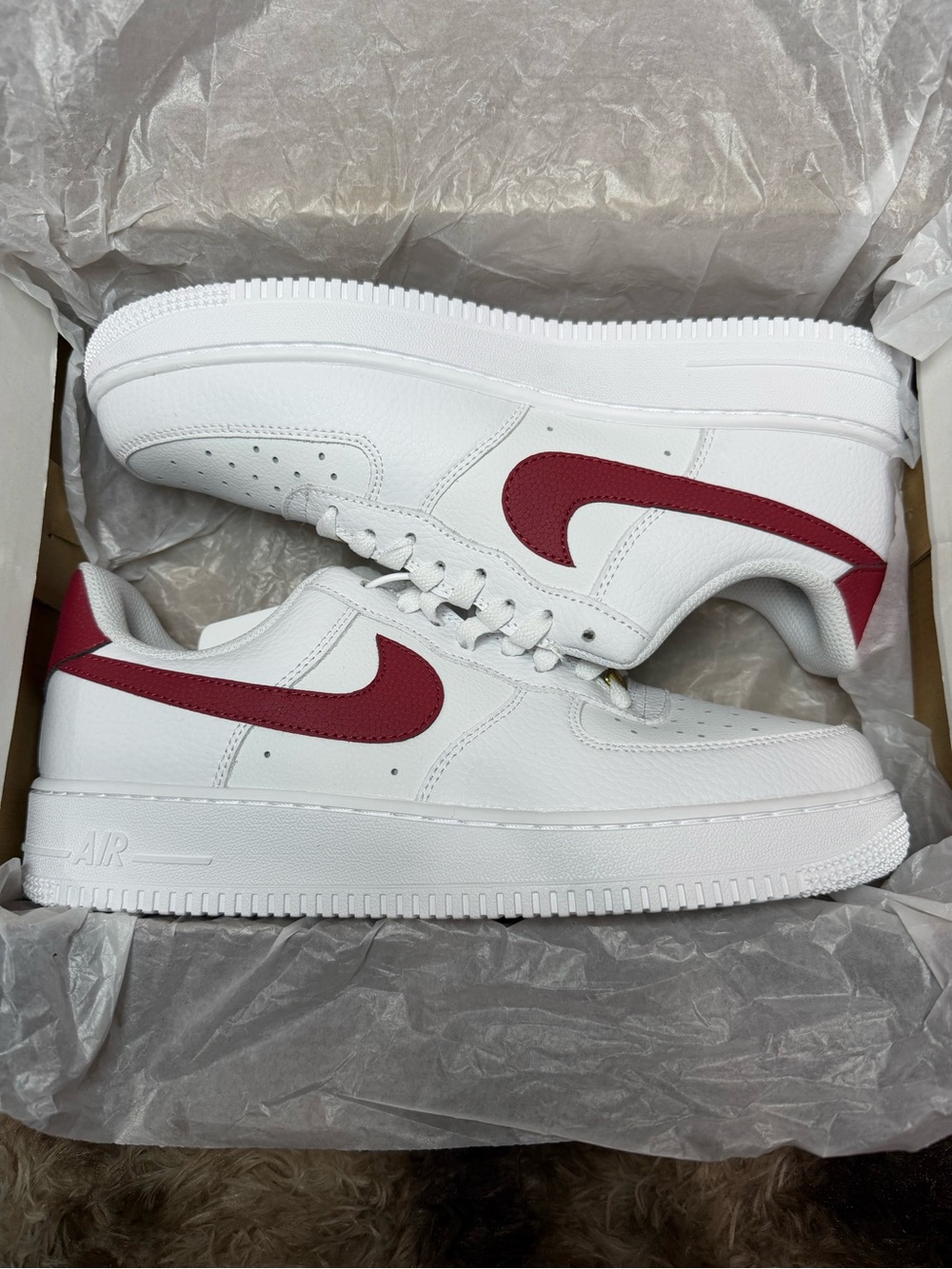 Nike White Leather Low-Top Sneakers with Red Swoosh